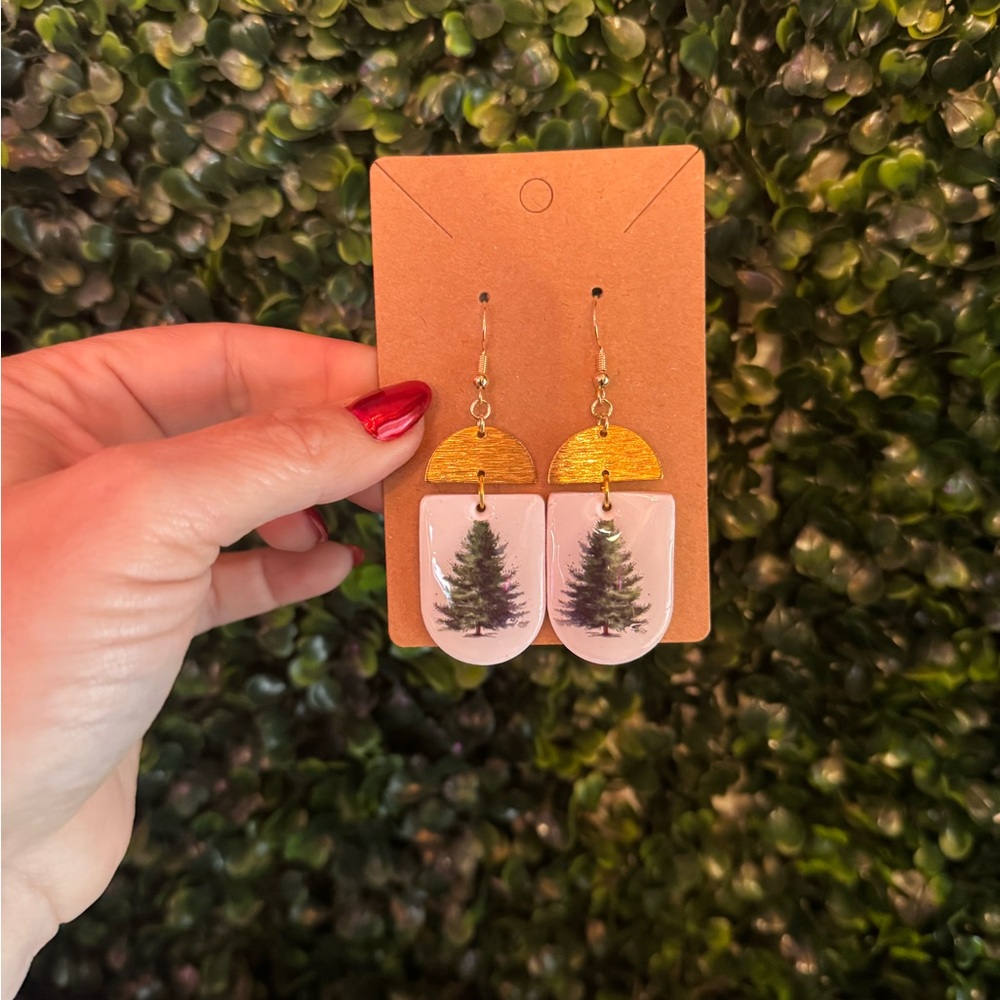 Tree Design Earrings with Gold Accents